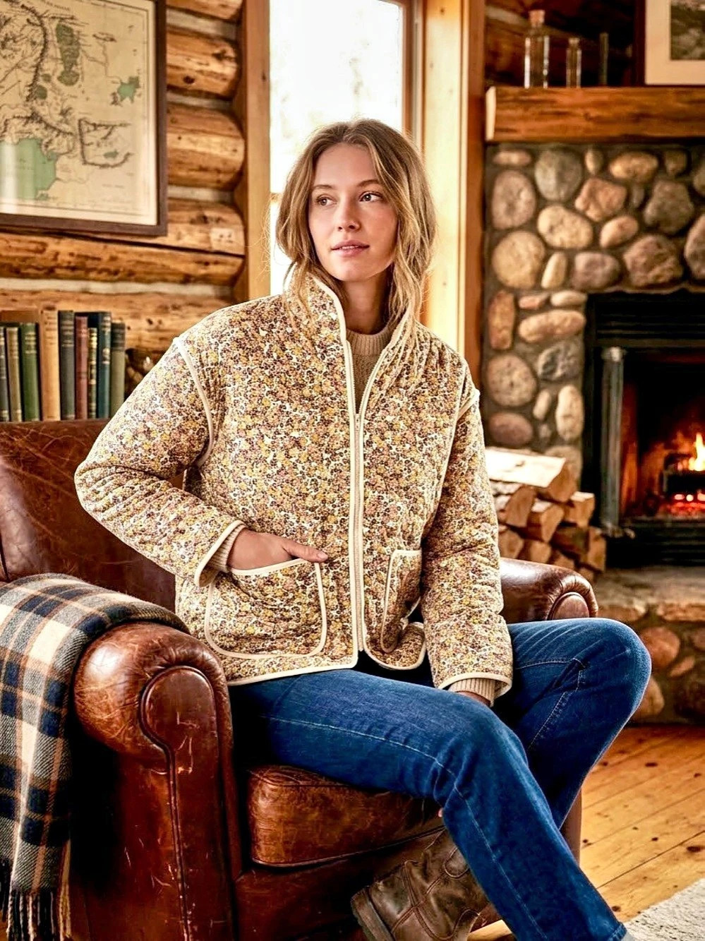 Joe Fresh + Jillian Harris Autumn Blooms Primaloft Quilted Jacket - Medium